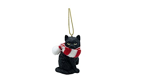 Black Longhair Tabby Kitty Cat Christmas Tree Ornament with Candy Cane Scarf