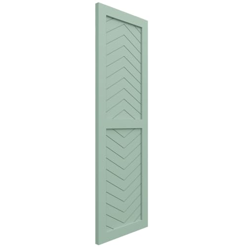 15"W x 48"H True Fit PVC Two Panel Chevron Modern Style Fixed Mount Shutters, Seaglass (Per Pair - Hardware Not Included)
