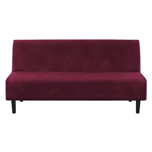 XJHKG Velvet Stretch Armless Futon Slipcover Washable Furniture Protector for Sofa Bed(Burgundy)