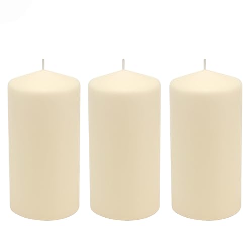 Stonebriar Unscented Pillar Candles – 65 Hour Burn Time, Long-Lasting Wax Candles for Weddings, Holidays, Home Décor & Special Events, Pack of 3, Ivory, 3" x 6"
