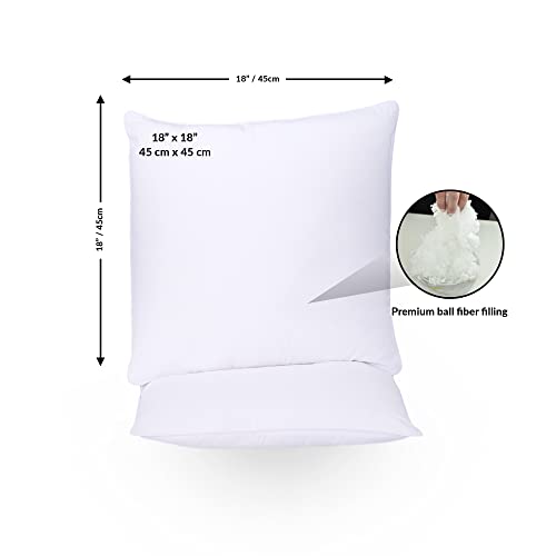 GOLD TEXTILES White Throw Pillows Insert (Pack of 4) - 18 x 18 Inches Polyester Sham Stuffer Throw Pillow - Lightweight Square Indoor Decorative Pillows - Bed and Cushion Couch Pillows