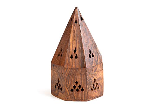 Incense Garden Wooden Incense Holder Burner - Temple Wooden Charcoal/Cone Burner - 5 Inch