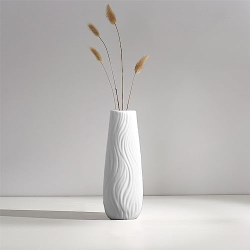 White Ceramic Vase, 8.4" H, Artistic Flower Vase Classic Style for Fireplace Bedroom Kitchen Living Room Centerpieces Office Desk, Fit for Holding Dried Flowers, Fresh Flowers, Artificial Flowers
