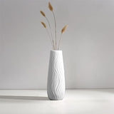 White Ceramic Vase, 8.4" H, Artistic Flower Vase Classic Style for Fireplace Bedroom Kitchen Living Room Centerpieces Office Desk, Fit for Holding Dried Flowers, Fresh Flowers, Artificial Flowers