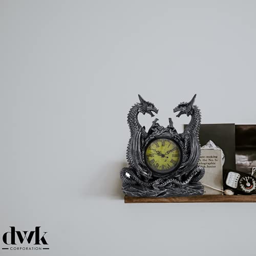 DWK Twin Evil Dragons Antiqued Mantel Clock Table Desk