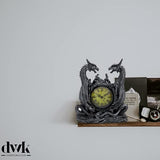 DWK Twin Evil Dragons Antiqued Mantel Clock Table Desk