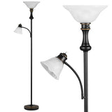71'' Floor Lamps for Living Room, Tall Floor Lamp for Bedroom with Adjustable Angle Arc Reading lamp, Modern Torchiere Standing lamp with Glass Shade, Knob Switch, Bulb Included, Black
