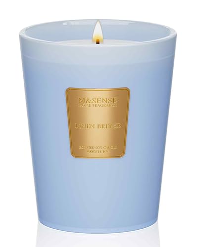 M&SENSE Linen Breeze Soy Candle, 14.1oz, Fresh Home Fragrance