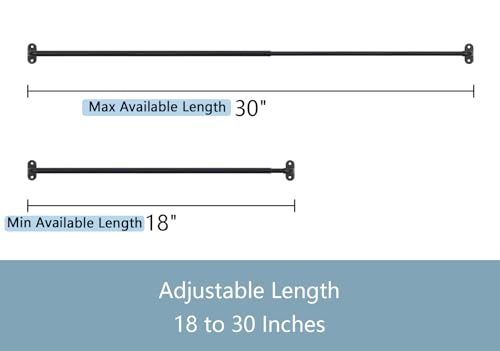 TYRON 2 Pack Screwed Sash Curtain Rod Adjustable 18-30 Inch, 3/8 In. Diameter, French Door Curtain Rods (Black)