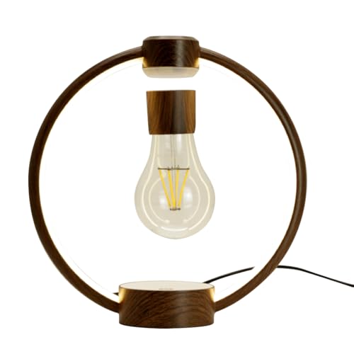 Magnetic Levitation Desk Lamp, Magnetic Levitation Light Bulb Creative Desk Lamp 360°Rotating with LED Light Unique Christmas Birthday Gift (Dark Wood Grain)