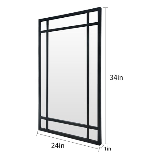 HQiJun Black Rectangle Mirror, Farmhouse Decorative Wall Mirror for Entryway, Living Room, Bedroom, Hallway, Fireplace, Accent Wall Decor (Black1, 34" x 24")