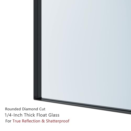 VocalStar 16 x 24 Inch Black Bathroom Mirror for Wall, Square Corner Rectangle Black Metal Framed Bathroom Vanity Mirror Modern Farmhouse, 1/4-inch Shatterproof Glass | Ultra-Flush Hanging