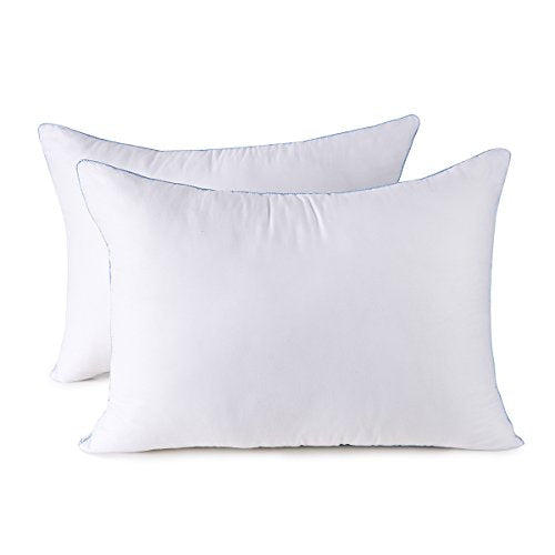 Pillows Set of 2, Fluffy Down Alternative Bed Pillow Cotton Cover, White, Queen Size 20x28