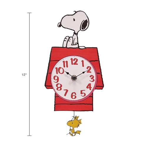 Mark Feldstein, Peanuts Snoopy's Dog House with Woodstock Pendulum Pal Wall Clock, 12 Inch