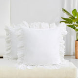 Lemfux Ruffle Pillow Case 18x18 Inch, Set of 2, Cotton Ruffle Euro Shams with Ruffles Rustic Farmhouse Lace Shabby Soft Breathable Bridal Pure White Euro Pillow Shams
