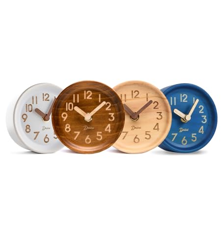 Driini Wooden Analog Desktop Clock – 4.3 in. Decorative Pinewood Clock. 4 Color Bundle
