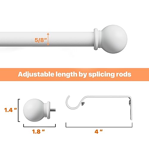 White Long Curtain Rod for Windows 66 to 120 Inch, Splicing 5/8" Heavy Duty Curtain Rod for Outdoor Patio, Sliding Glass Door, Adjustable Drapery Rod Set with Brackets, Matte White