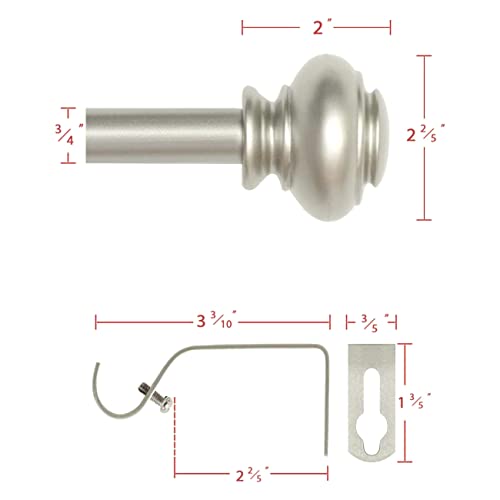 H.VERSAILTEX Window Curtain Rods for Windows 28 to 48 Inches Adjustable Decorative 3/4 Inch Diameter Single Window Curtain Rod Set with Classic Finials, Nickel