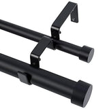 OLV Black Double Curtain Rod, 1 Inch Dual Curtain Rods for Windows 36 to 72 Inch, Heavy Duty Adjustable Telescopic Spliced Window Treatment Rods Set for Living Room Farmhouse