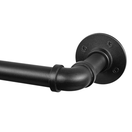 Blackout Industrial Curtain Rods for Windows, 1 Inch Pipe Wrap Around Indoor/Outdoor Room Divider Curtain Rods, 72-144 Inch, Black
