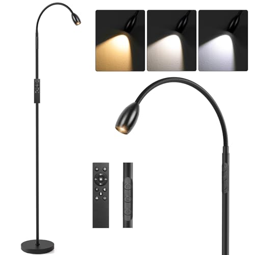 Reading Floor Lamp, 72" Tall LED Lamp with Flexible Gooseneck, Dimmable Zoomable Spotlight, Adjustable Color Beam Standing Lamp, Touch & Remote Control, Task Craft Bedroom Living Room, Matte Black