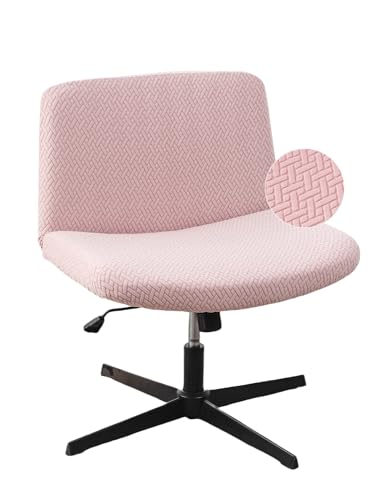 LavishCover Armless Chair Cover Office Desk Chair Cover, Waterproof and Elastic Criss Cross Chair Cover, Vanity Chair Covers,Mid Back Wide Seat Accent Chair Covers(Pink,T-Type,Just the Cover)