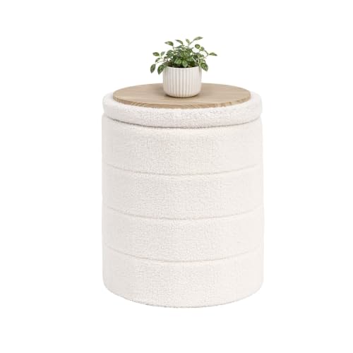 B FSOBEIIALEO Folding Storage Ottoman, Round Sherpa Ottomans, Cream White