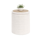 B FSOBEIIALEO Folding Storage Ottoman, Round Sherpa Ottomans, Cream White