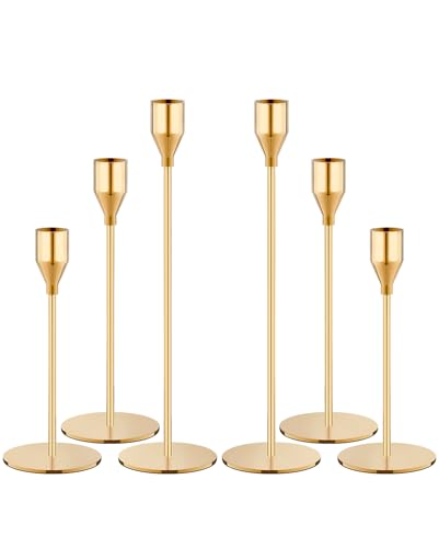 NLBTW Set of 6 Gold Taper Candle Holders, Tall Candlesticks Holder for Dining Table Centerpiece, Fall Decor, Fireplace Mantel & Wedding Gift (Fits 3/4" Thick Candles)