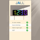 JALL 12" Large Digital Wall Clock, Big LED Number Dispaly, Remote Control, RGB Colors, DST with Light for Classroom Living Room Bedroom for Senior, Men Women