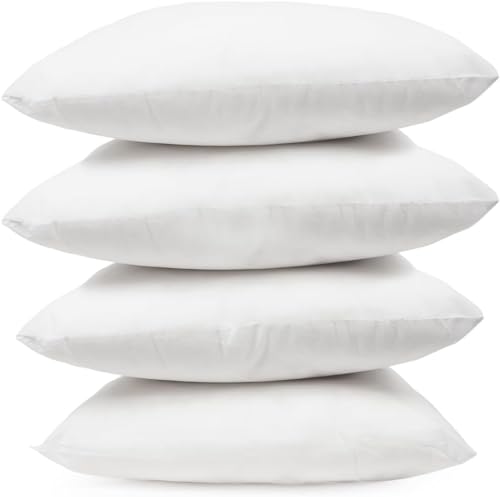 Covers & All Throw Pillow Inserts Only Pack of 4, Durable Soft Square 20 x 20 Inches 65 GSM Non-Woven Fabric with 15D Silicon Fiber Filling, Universal uses for Home Decor Office Indoor Outdoor