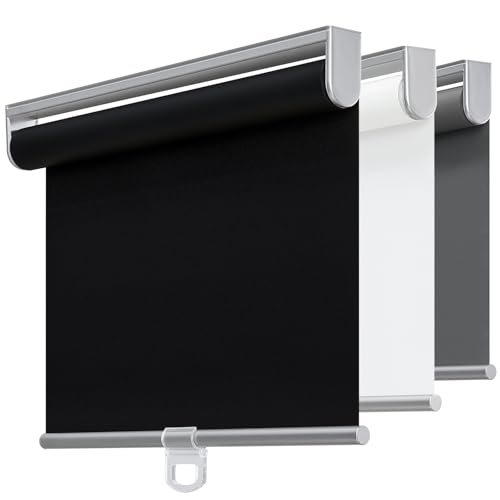 Cordless 100% Blackout Roller Shades for Windows,UV Protection Pull Down Shades,Room Darkening Door Blinds Thermal Insulated Fabric for Home Office and Bedroom(34" W x 72" H,Black)