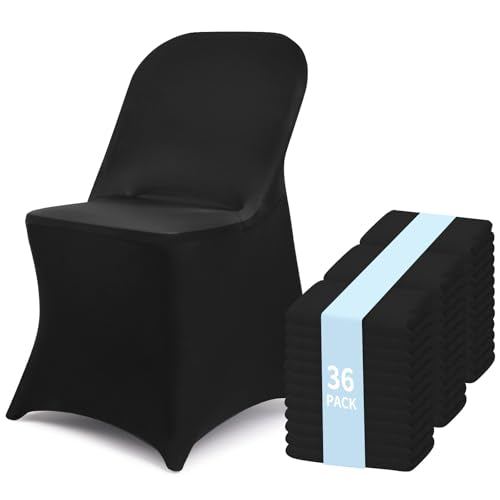 Fixwal 36 Pcs Black Folding Chair Cover, Spandex Stretch Covers Ideal for Wedding, Party, Dining, Business Meeting, Banquet, Universal Fitted Washable Slipcover