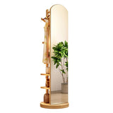 Floor-Standing Solid Wood Rotating Coat Rack，360° Rotating Full Length Mirror with Coat Rack - 2 in 1 Solid Wood Floor Mirror for Bedroom & Living Room, Stylish Space-Saving Design, Function
