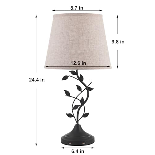 Kakanuo Table Lamp for Bedside, Lamp for Living Room with USB-A and USB-C Charging Ports, Traditional Tall Bedroom Lamp for End Table