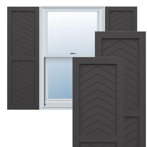 18"W x 32"H True Fit PVC Two Panel Chevron Modern Style Fixed Mount Shutters, Shadow Mountain (Per Pair - Hardware Not Included)