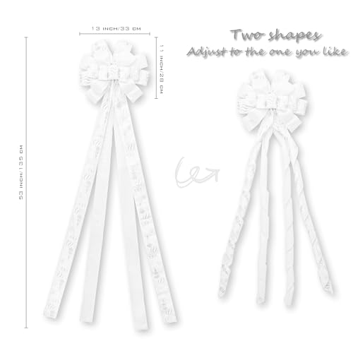 Hismir Christmas Tree Topper Bow，53x13 Inches Large Christmas Bow with Glitter Streamer and Patterned Ribbon，Decorative Bows for Xmas Tree Wreath Door Festival Home Decor(White)