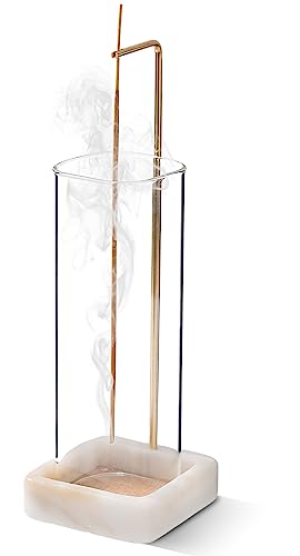 Incense Holder, Unique Marble Incense Stick Holder, 100% Anti-Ash Flying, Brass Incense Holder for Sticks, Incense Burner Holder for Meditation Yoga (White)