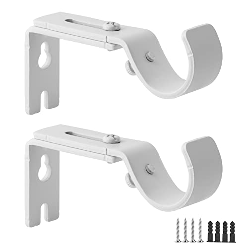 AddGrace Adjustable Curtain Rod Bracket Fits up to 1 inch Curtain Rod Sturdy Premium Brackets for Wall Set of 2 White