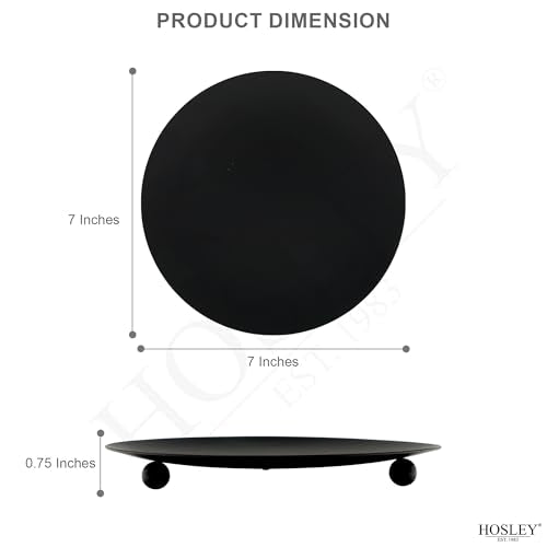 Hosley Black Iron Pillar Candle Holder Plates – 7-Inch Decorative Round Trays for Pillar Candles – Ideal for Weddings, Special Occasions, Home Décor, and Pedestal Displays
