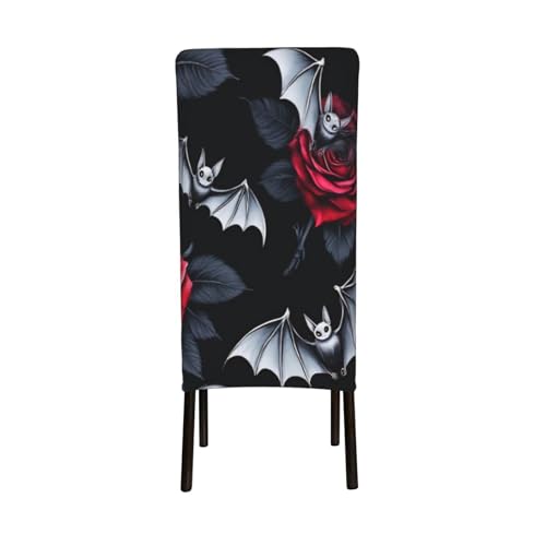 Gothic Roses Bats Chair Covers Set of 4 Super Fit Stretch Removable Washable Seat Cover for Home Kitchen and Dining Banquet Living Room