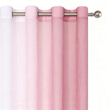 Purainbow Pink Ombre Chiffon Sheer Curtains 84 Inch Long for Living Room Bedroom Decor, Crinkle Gradient Semi Voile Grommet Top Window Curtain Drapes for Girls Room, Garden, Yard, Set of 2 Panels