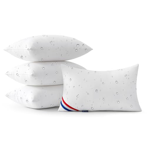 MIULEE Outdoor Pillows Pack 4 12x20 Inch Outdoor Pillow Inserts Waterproof