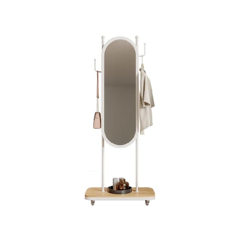 Decorative Household Dressing Mirror and Hanger Integrated Simple Modern Bedroom Living Room Floor-Standing Mobile Full-Length for Living Room(White)