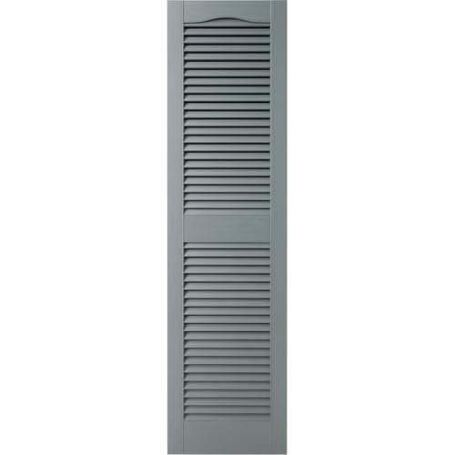 12"W x 38"H Mid-America Vinyl, TailorMade Cathedral Top Center Mullion, Open Louver Shutters, w/Installation Shutter-Lok's (Per Pair), 419 - Storm Cloud