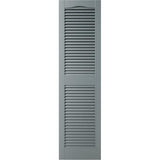 14.5 in. W x 27 in. H Builders Edge, TailorMade Cathedral Top Center Mullion, Open Louver Shutters, Includes MaSChing Installation Spikes (Per Pair), 419 - Storm Cloud