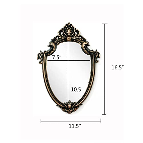 Eaoundm 16.5 x 11.5inch Vintage Mirror Antique Mirror Shield Shape Plastic Frame (Vintage Gold)