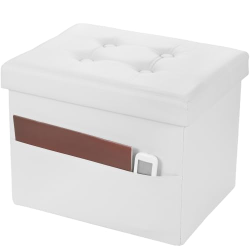 Bsketa Storage Ottoman Bench,17 Inch Folding Leather Foot Rest Stool, White