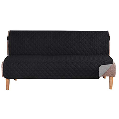 H.VERSAILTEX Reversible Futon Cover Water Repellent Armless Sofa Slipcover Washable Furniture Protector with Adjustable Elastic Strap Anti-Slip Futon Bed Cover for Dogs 70" Width Seat(Black/Grey)