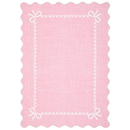 GarveeHome Scalloped Bow Rug for Living Room, Solid Pink Rug for Dorm, Washable Rugs 5x7 Soft Low Pile Non Slip Scalloped Rugs for Nursery College Bedroom Decor Kids Room Playroom